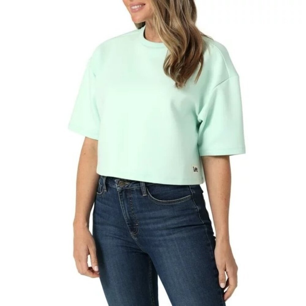 NWOT Lee Women's Cropped Tee Sweatshirt Women's Size XL Green Seaglass